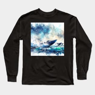 Artistic illustration of speed boats racing off the coast Long Sleeve T-Shirt